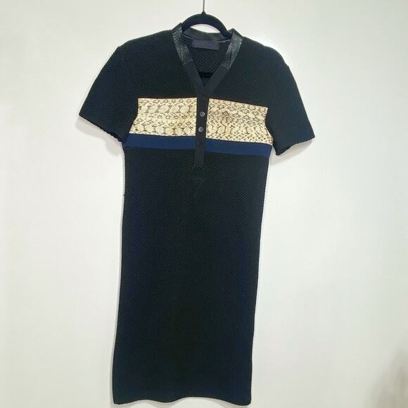 Proenza Schouler Short Sleeve Knit Midi Dress Snakeskin Accents Black XS - Picture 1 of 11